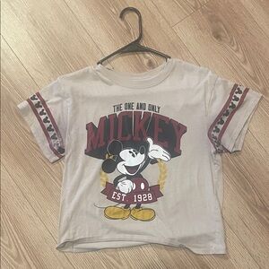 Disney Beige Mickey Mouse Graphic Tee with Maroon Accents